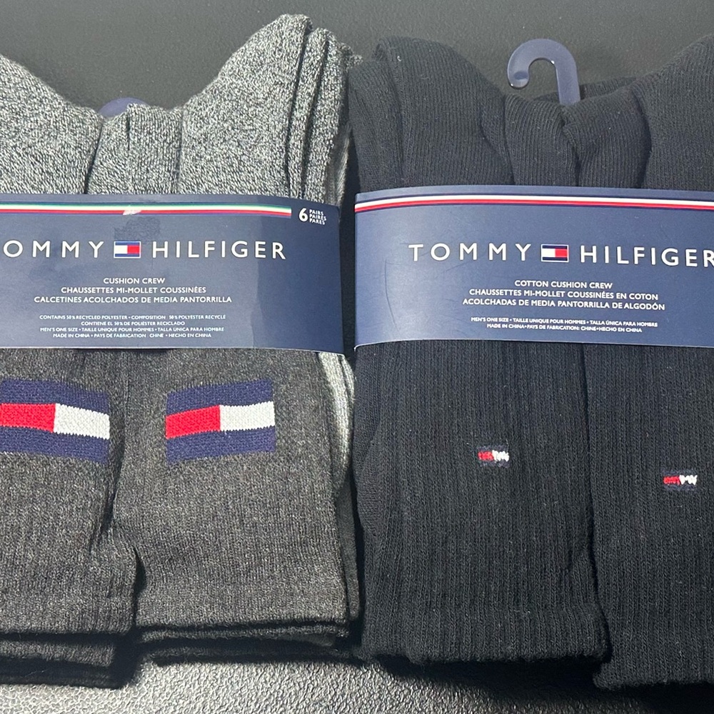 Tommy Hilfiger Men's Black and Gray Crew Socks